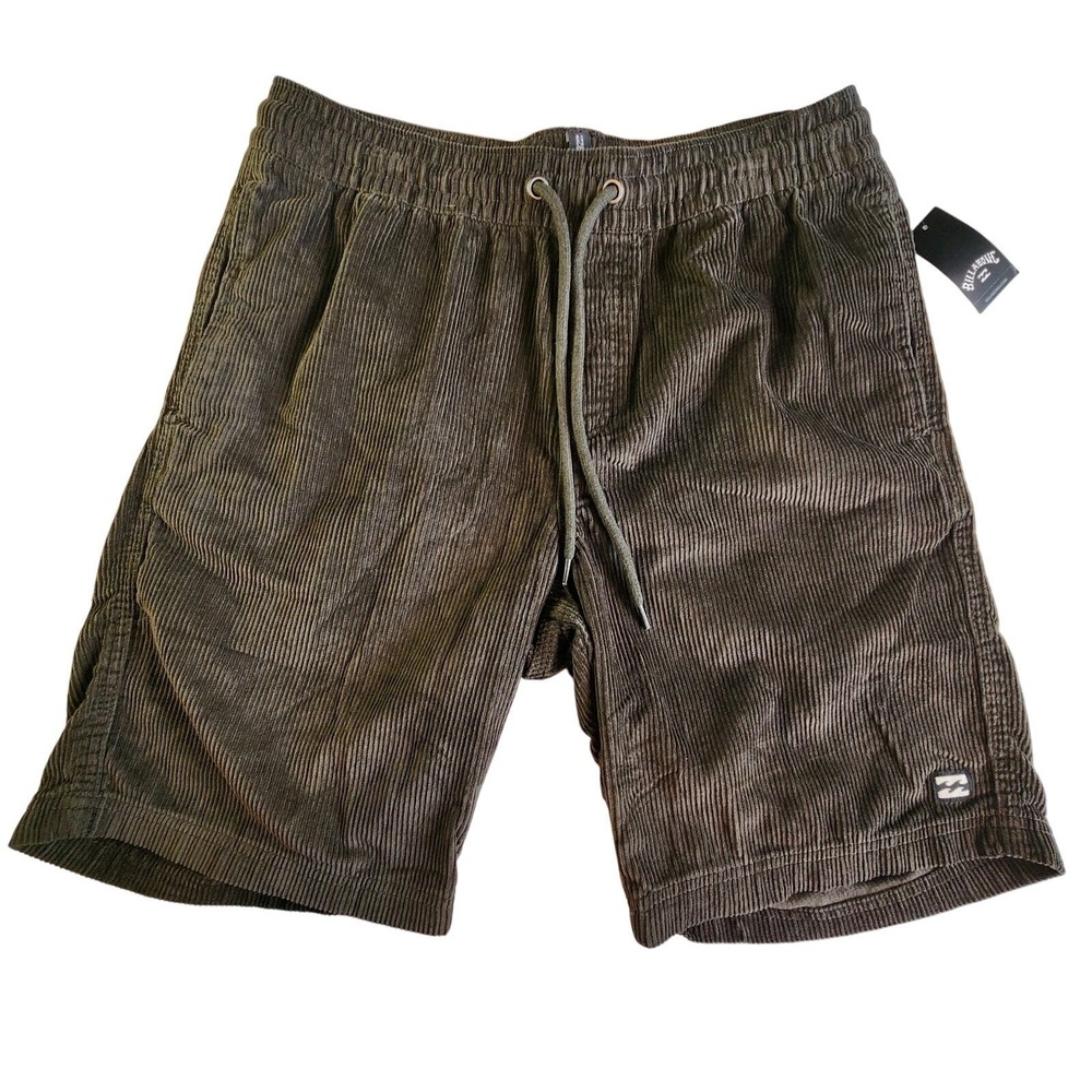 BILLABONG Corduroy Shorts Mens Medium Green Comfort‎ Drawstring NEW
